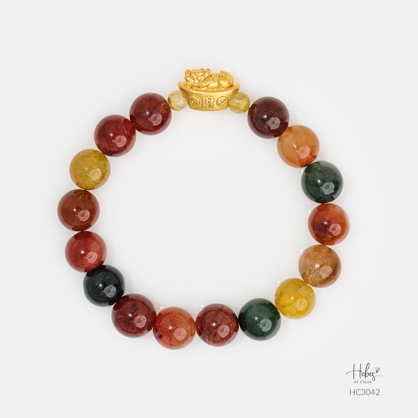 Gold Vermeil Pixiu Rutilated Quartz Bracelet (9mm) 993042