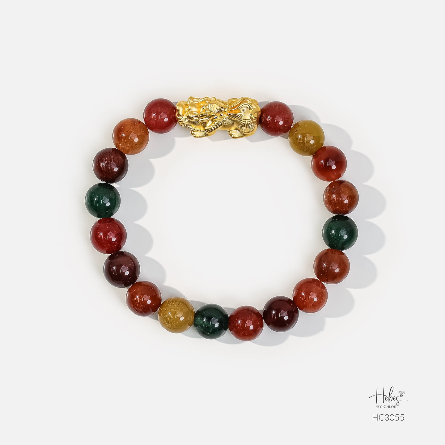 24K Gold PixiuTrio Rutilated Quartz Bracelet (8mm) 993055