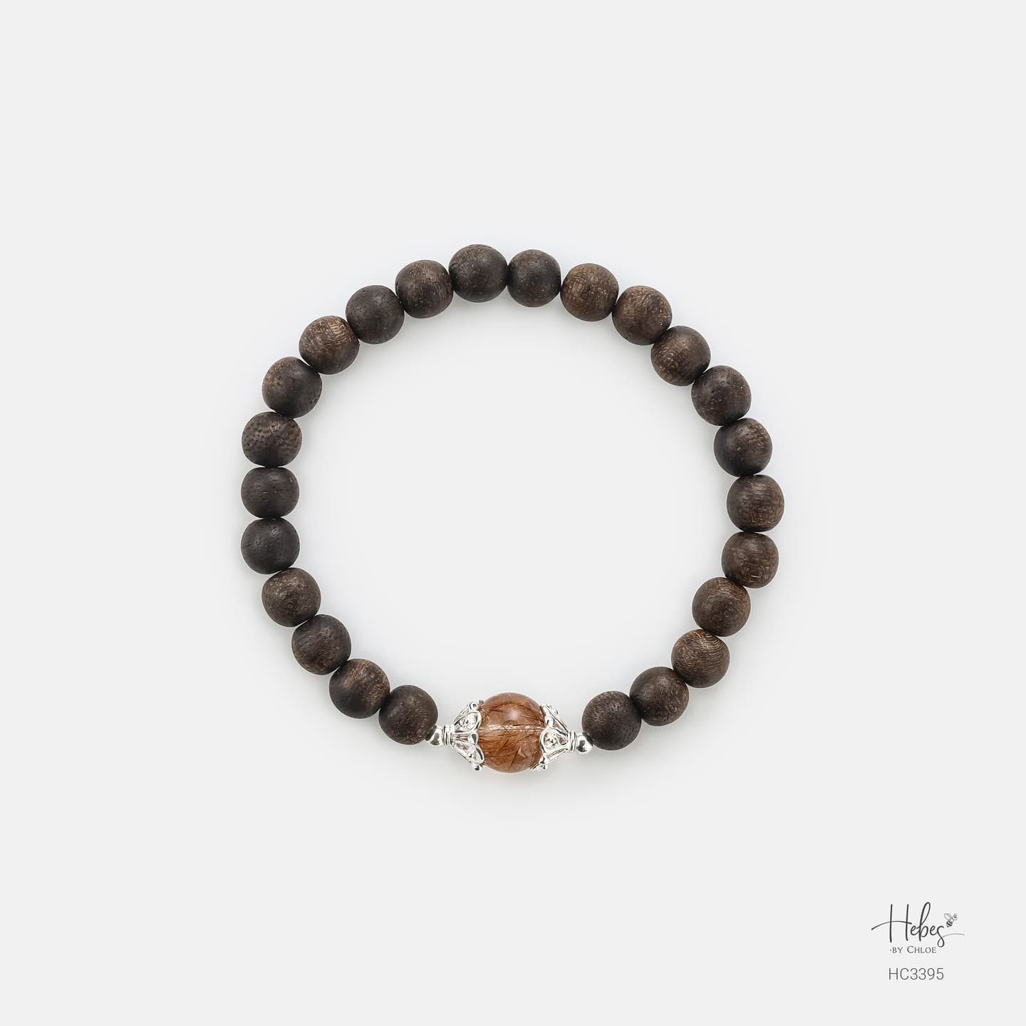 Vietnamese Agarwood Brown Rutilated Quartz Bracelet HC3395